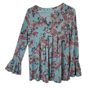 Filly Flair Womens Blouse Top S Bell Flare Sleeves Paisley Empire Fairy Feminine